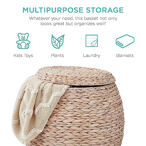 Whitewash Hyacinth Storage Basket with Lid - Handwoven Organizer for Bedroom & Living Room