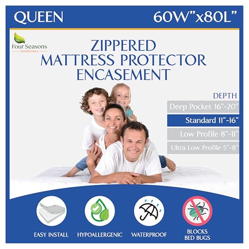 Queen Size Waterproof Mattress Protector Zippered Encasement – Premium White Cover