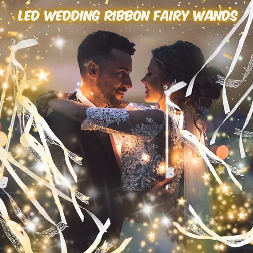 105 PCS LED Fairy Wands for Weddings and Parties - Light Up Streamers with 3 Flash Modes, Ribbons, Bells, and Elegant Design - Variation 105