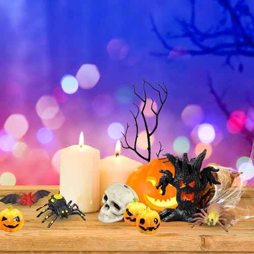 ZXSWEET Halloween Village Accessories Set Miniature Figurines Fake Tree Branches Skull Tree Demon Resin Pumpkin Fake Spiders Bat Hand for Halloween Party Decorations