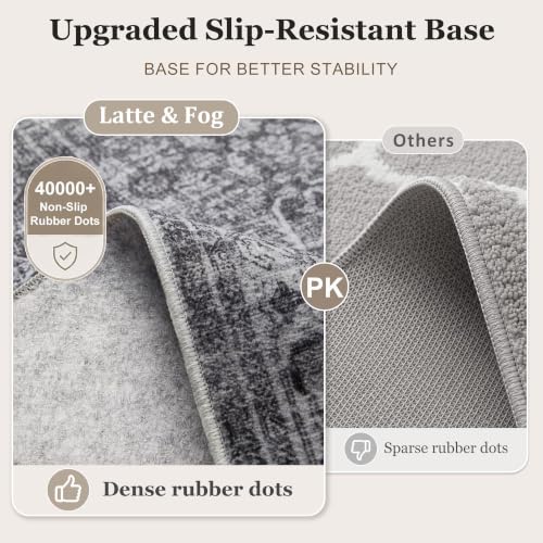 Grey 8x10 Washable Non-Slip Vintage Floral Area Rug for Living & Bedroom