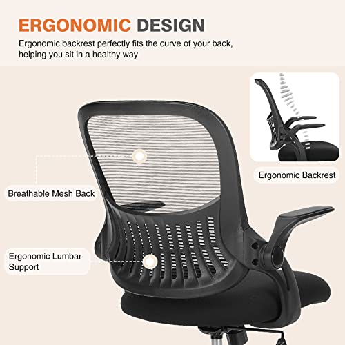 Sweetcrispy Black Swivel Computer Desk Chair with Lumbar Support, 18.49"D