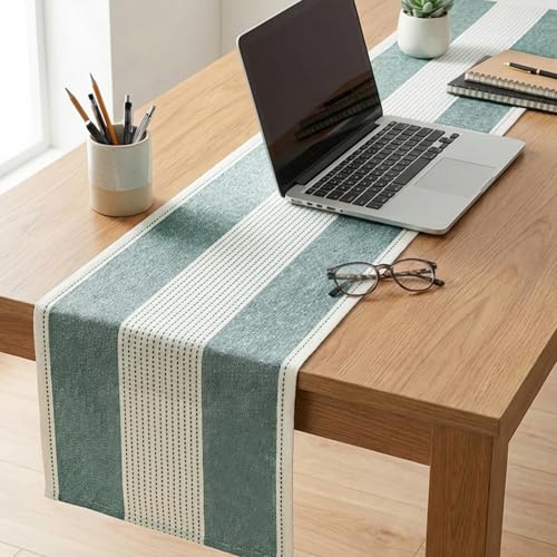 Artoid Mode 13 x 90 Inch Forest Green Farmhouse Table Runner – Macrame Polyester