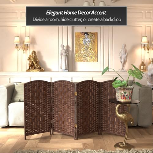 Red Lantern Short Diamond Weave Fiber Folding Screen - Dark Mocha, 4 Panels