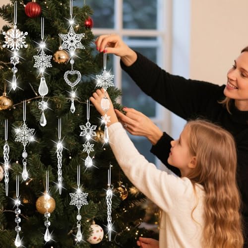 Crystal Ornaments Christmas Tree Decorations - 21pcs Christmas Tree Ornaments Sparkling Dazzling Festival Party Decoration Crystal Snowflake Design Hanging Ornament Holiday Season Home Decor
