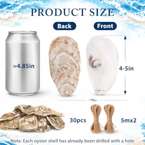 Havifira 30 Pcs Flat Oyster Shells with Holes 4"-5" Craft Ornaments with Jute Rope