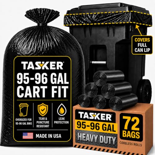 Heavy Duty 95-96 Gallon Trash Bags - Pack of 72 Extra Large Black Can Liners