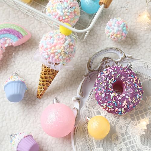 46pcs Pastel Christmas Tree Ornaments Set - Whimsical Candy-Themed Holiday Decor