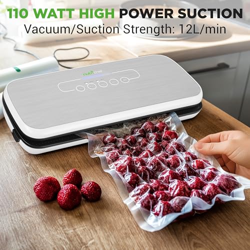 NutriChef Silver Food Vacuum Sealer Machine - 14.1 x 6 x 3 Inch, Automatic Air Sealing for Dry & Moist Foods