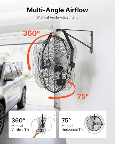 VEVOR 18-Inch Waterproof Wall Mount Fan IP44 Rated - Adjustable, High-Flow Cooling (Variation: 18In-Waterproof / 1)