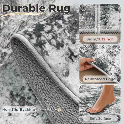 MXSANYOO 8x10 Black Grey Washable Area Rug Non-Slip Stain-Resistant Modern Indoor Carpet for Dining & Bedroom