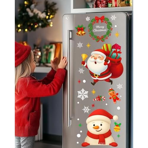 Christmas Window Clings - 9 Sheets 162 Pcs Cute Xmas Decorations for Winter Holiday Home Party Santa Reindeer Snowman Gingerbread Snowflake Stickers for Glass Double-Sided Static Window Decals