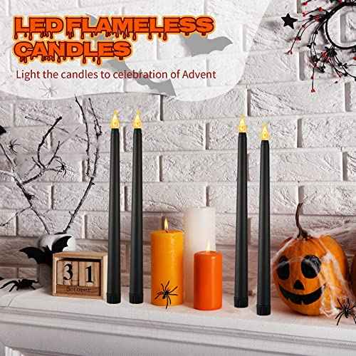 Honoson 4 Pieces Halloween LED Taper Advent Candles Flameless Taper Flickering Candles for Halloween Christmas Advent Rituals Holidays Church, Celebration Home Decor(Black,Classic Style)