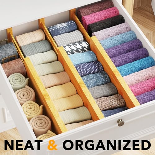 SpaceAid Bamboo Drawer Dividers 4.65''High Expandable 12.5-17'' Organizer for Clothes and Dresser, Natural, 6 Pack