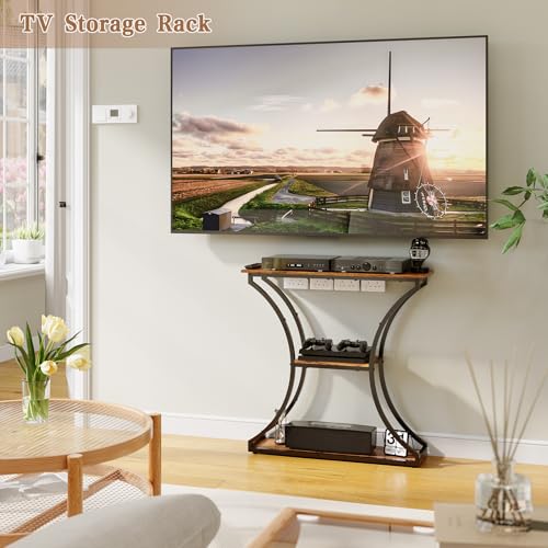Industrial Console Table with Storage Shelves for Entryway and Living Room - Rustic Brown, 29.5" Height