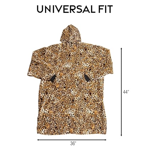 Carstens Premium Leopard Print Hooded Blanket Hoodie for Adults, Wearable Throw with Pockets & Sleeves
