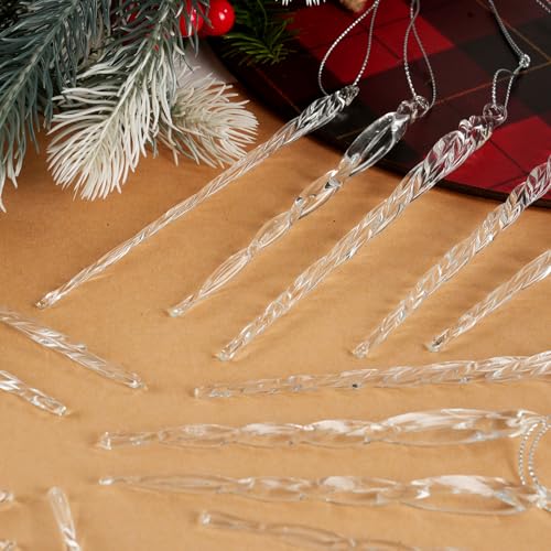 OuMuaMua 32-Piece Clear Handmade Glass Icicle Christmas Ornaments with Variations