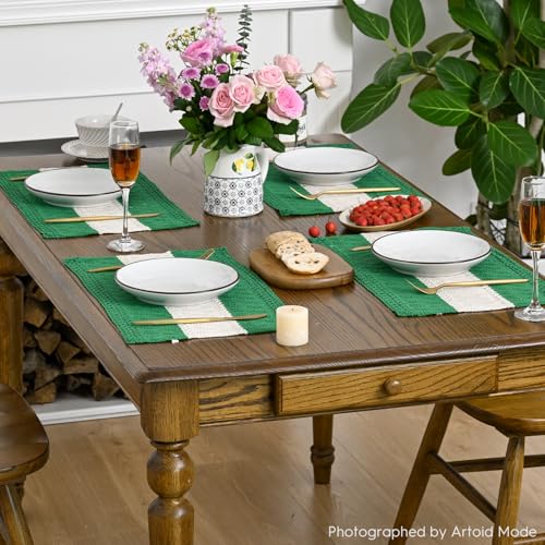 Artoid Mode Christmas Dark Green Rustic Placemats Set of 6, 12x18 Inches