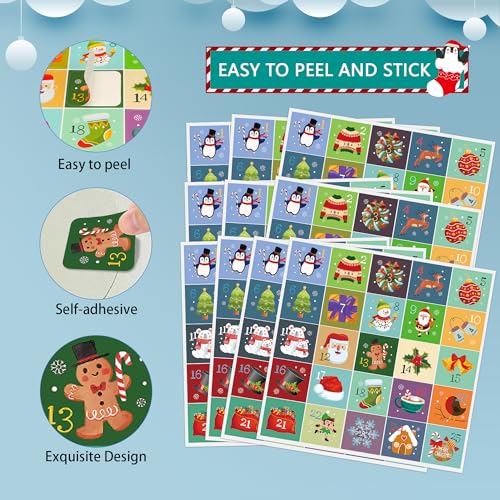 Lucleag 250PCS Christmas Advent Calendar Number Stickers for Kids,