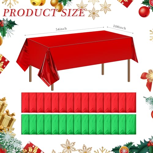 Tatuo Christmas Foil Green & Red Disposable Tablecloths 20 Pack 54x108 Inch