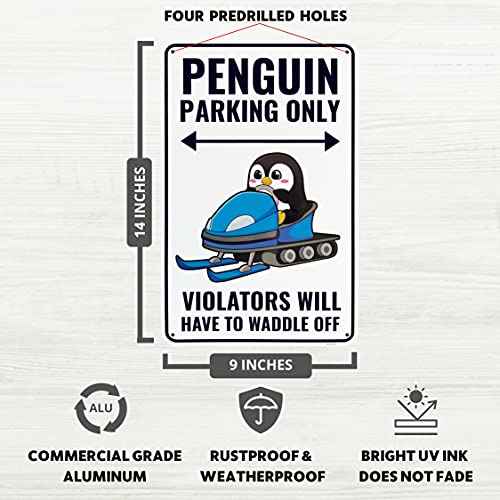 Venicor Penguin Sign Decor - 9 x 14 Inches - Aluminum - Cute Penguin Gifts for Women Kids - Penguin Party Decorations Keychain Figurines Toys Stuff