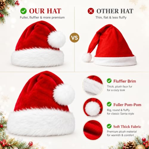 COOLJOY 4 Pack Plush Santa Hats - Adult & Kids Christmas Party Hats