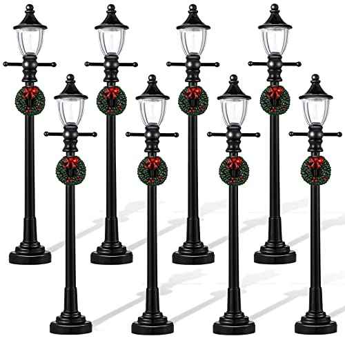 Honoson Christmas Village Accessories Christmas Mini Street Light Models Miniature Lamp Post Dollhouse Small Street Lamp, Age Over 12 Years(8 Pieces,Novel Style)