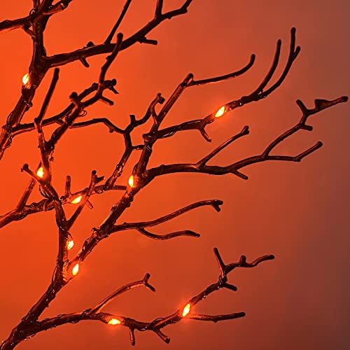Black Halloween Tree with Lights - 4ft Spooky Indoor Outdoor Decor with 150 Orange Fairy Lights - Variation: Black 150L Tree