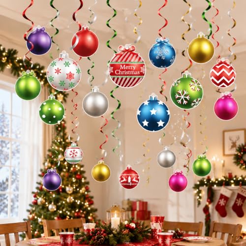 50 Pcs Christmas Ceiling Hanging Decorations Foil Swirls & Balls Set