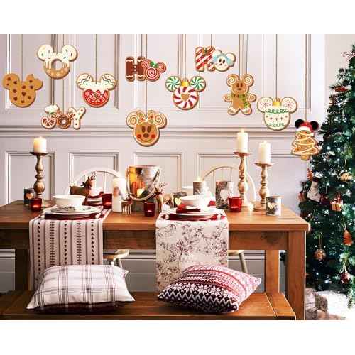 24pcs Gingerbread Christmas Tree Decorations Wood Hanging Ornaments Mouse Joy Pattern Gingerbread Christmas Ornaments for Tree Winter Holiday Hanging Decor Indoor