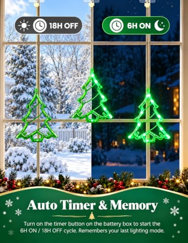 Hanging Window Lights, 30 LED Green Christmas Tree – Battery/USB Powered (Tree Theme) by Briteglotec