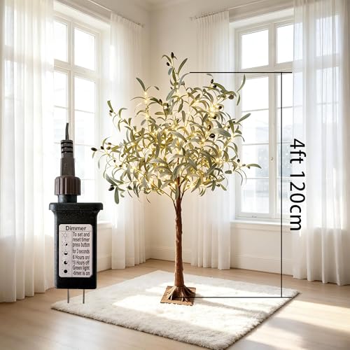 4ft Pre-Lit Olive Tree with 160 Warm White LED Fairy Lights – Indoor & Outdoor Decor