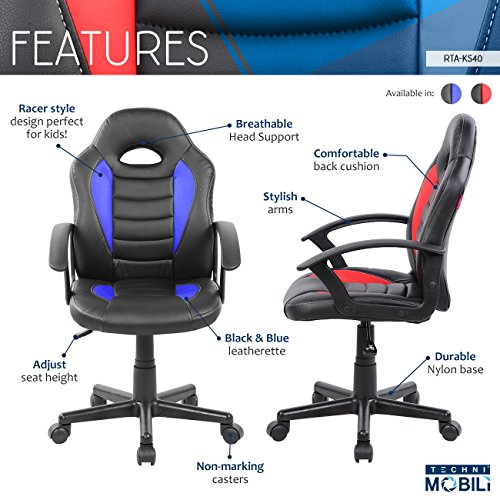 Techni Mobili Kids Racing Gaming Chair - Adjustable Desk Chair, Red