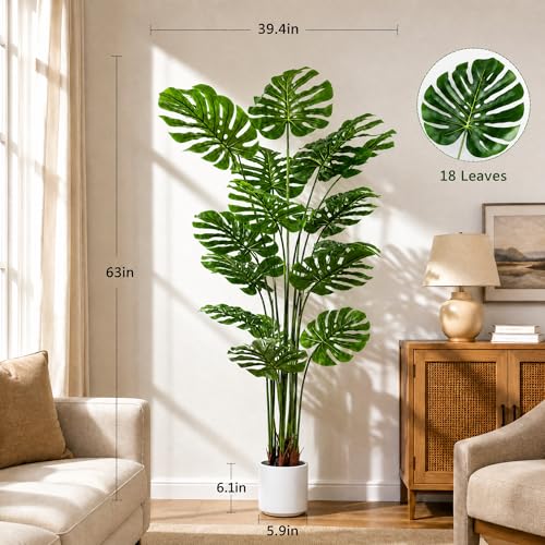 Artificial Monstera Deliciosa Plant 5.2 ft Tall - 2 Pack, Realistic Faux Indoor Outdoor Floor Plants