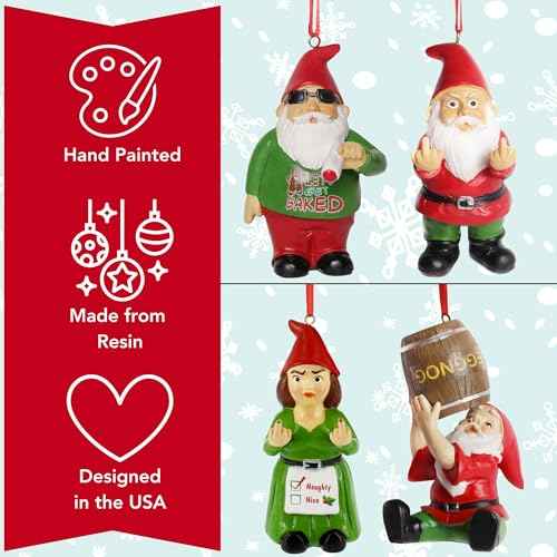 Gnometastic Smoking Let's Get Baked Gnome Ornament - Inappropriate Funny Christmas Ornaments for Adults, Stocking Stuffers & White Elephant Gifts for Adults, 3.5 Inch