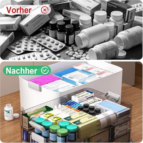 4-Tier Medicine Organizer Storage Box with Lid & Leather Handle - Portable First Aid & Medical Supplies Bin
