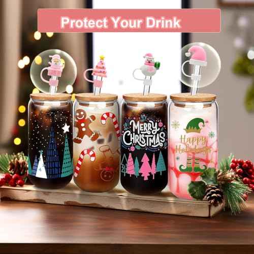 8pcs Christmas Straw Topper for Stanley Cup Accessories Santa Claus Christmas Tree 10mm Silicone Straw Covers Cap for Stanley 30 & 40 Oz Tumbler Christmas Gifts