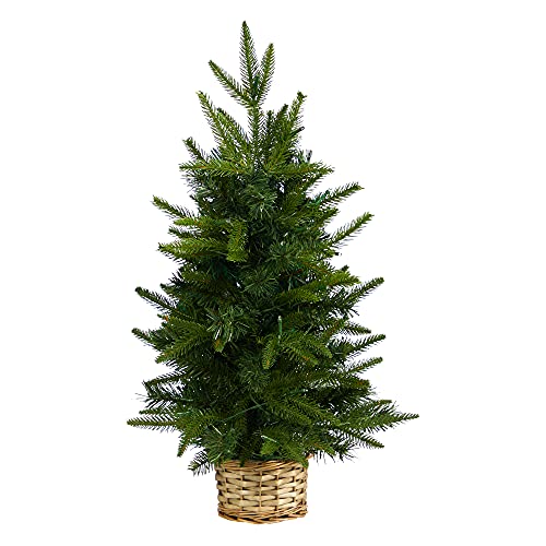Mini Artificial Christmas Tree with 35 LED Lights in Decorative Basket - 2ft