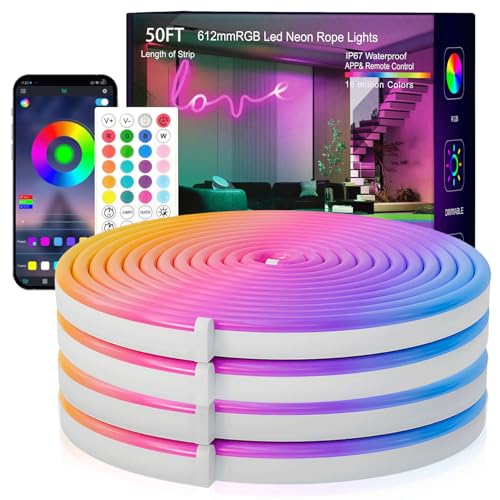 SILFU 50FT RGB Neon Rope Lights Waterproof Flexible LED Strip for Indoor & Outdoor Decor