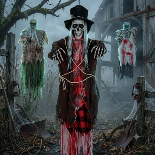 Halloween Hanging Skeleton Decorations Set - Outdoor Indoor Porch Tree Decor, 3 Pack