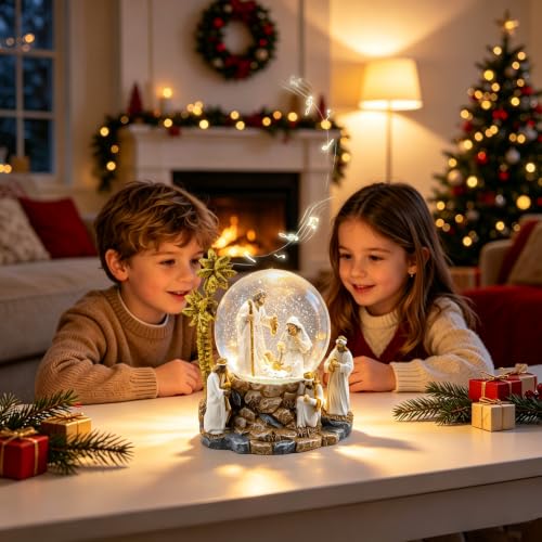 120mm Nativity Scene Musical Snow Globe – With Puppies, Little Glee, Jesus M-2
