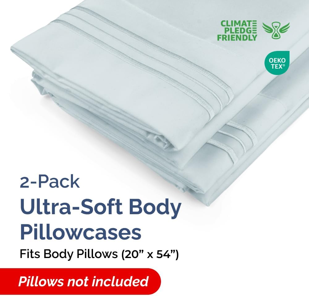 Skiennix Body Pillowcases Set of 2 | Soft 20x54 Long Pillow Covers for Side Sleepers - Wrinkle-Free, Machine Washable, Sky Blue