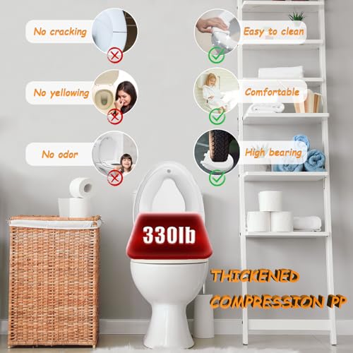 White Elongated Potty Training Toilet Seat with Baby Seat 2-in-1 - Soft Close & Magnetic Absorption