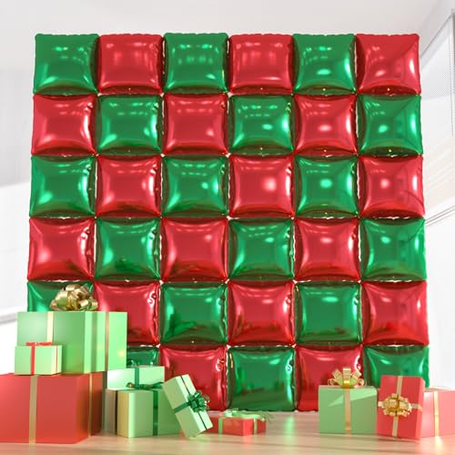 Red & Green Square Foil Balloons Kit for Christmas & Party Decor - 36pcs