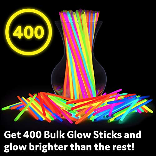 PartySticks 400 Pack Ultra Bright Glow Sticks Bulk Party Supplies - 8" Neon Glow in Dark Favors & Decorations