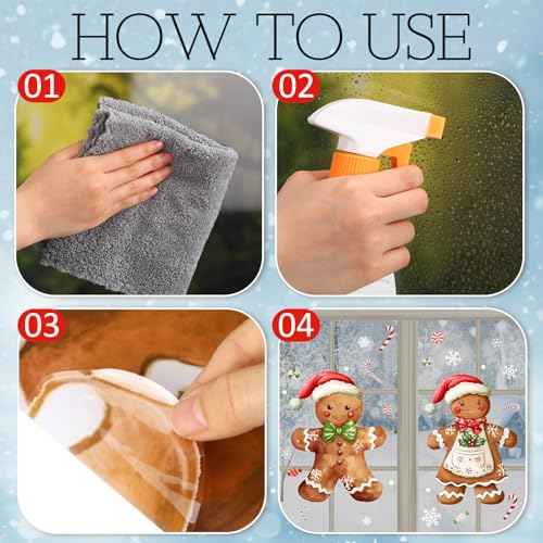 2 Sheets Gingerbread Christmas Window Clings Extra Large Gingerbread Man Window Clings Decals with Snowflakes Candy Xmas Stickers for Home Indoor Winter Party Supplies Holiday Decor 16.9 x 35.4 Inch