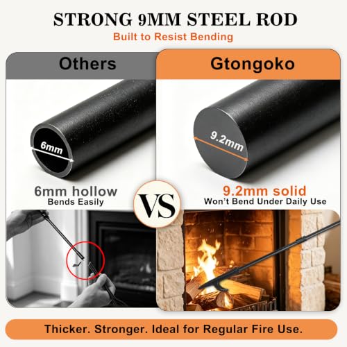 Gtongoko Fireplace Tools Set with Stand - 30 Inch Black Heavy Duty Steel