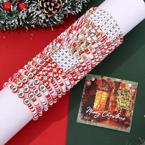 Christmas 24Pcs Beaded Friendship Bracelets Set for Women Handmade Holiday Jewelry