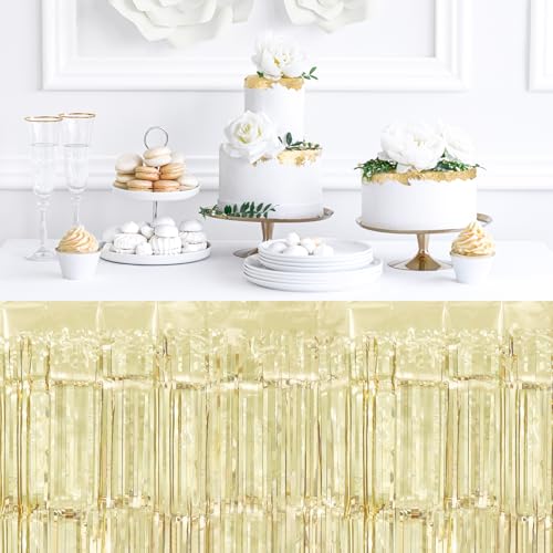 Timecity 2 Pack Champagne Foil Table Skirts 29.5x108 Inch Metallic Fringe Party Decor