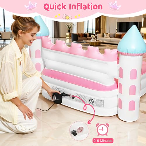 Lewondr Pink Castle Toddler Inflatable Bed with Electric Air Pump - Girl's Play & Sleep Bed, 3D Castle Headboard, Safe & Quick Inflate
